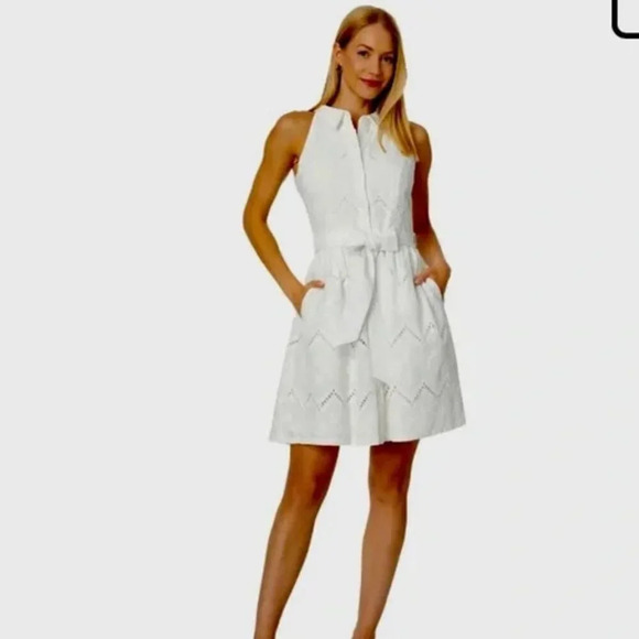 VINCE CAMUTO Belted Eyelet Dress in White. Sz: 16 - Picture 2 of 11